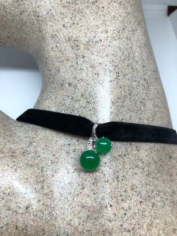 Vintage Green Jade Choker Silver Finish Necklace … - image 5