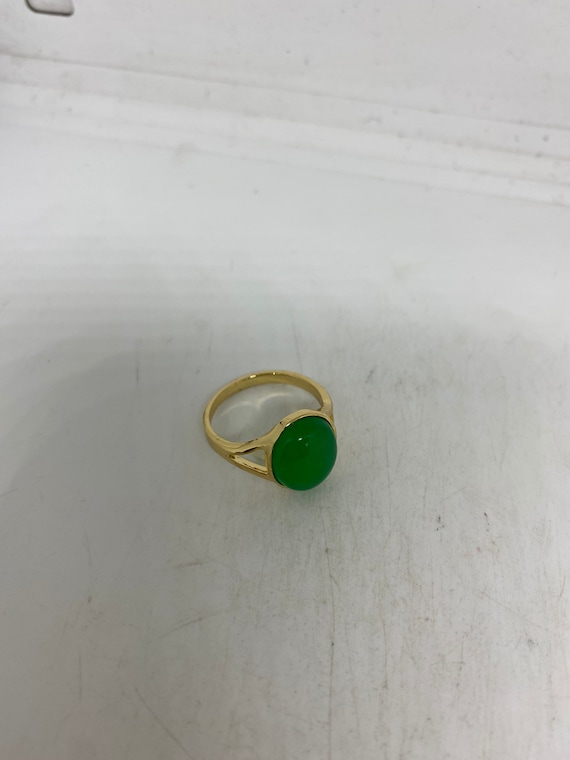 Vintage Lucky Green Nephrite Jade Ring Golden - image 3