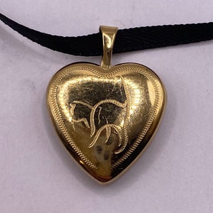 Vintage Heart Cat Locket Choker Gold Filled Necklace