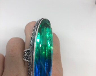 Vintage groenblauwe vintage kunstglazen boho knokkelring