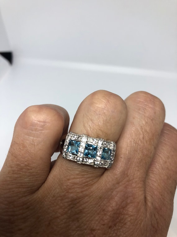 Vintage Genuine Blue Topaz 925 Sterling Silver Rh… - image 1