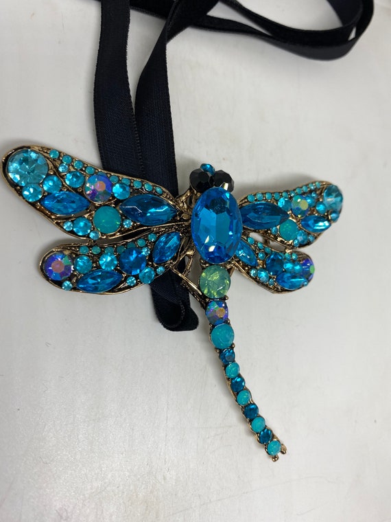 Blue Gothic Styled Austrian Crystal Dragonfly Cho… - image 2