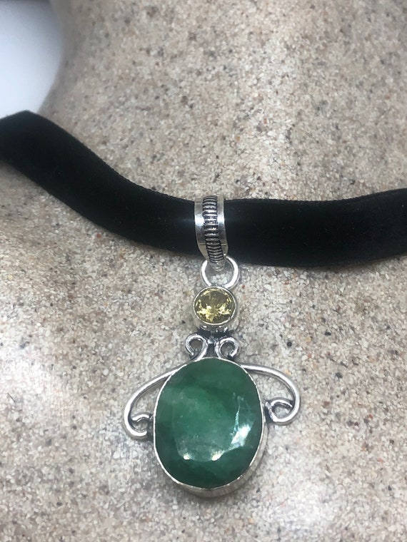 Vintage Green Raw Emerald Crystal Choker Pendant - image 1