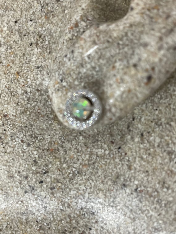 Vintage Opal Earrings 925 Sterling Silver Stud Bu… - image 1