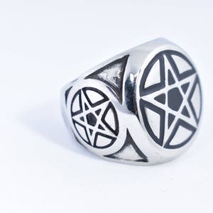 Vintage Gothic Silver Stainless Steel Pentacle Star Mens Ring image 4