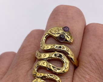 Vintage Gothic Goldenen Bronze Snake Serpent Ring
