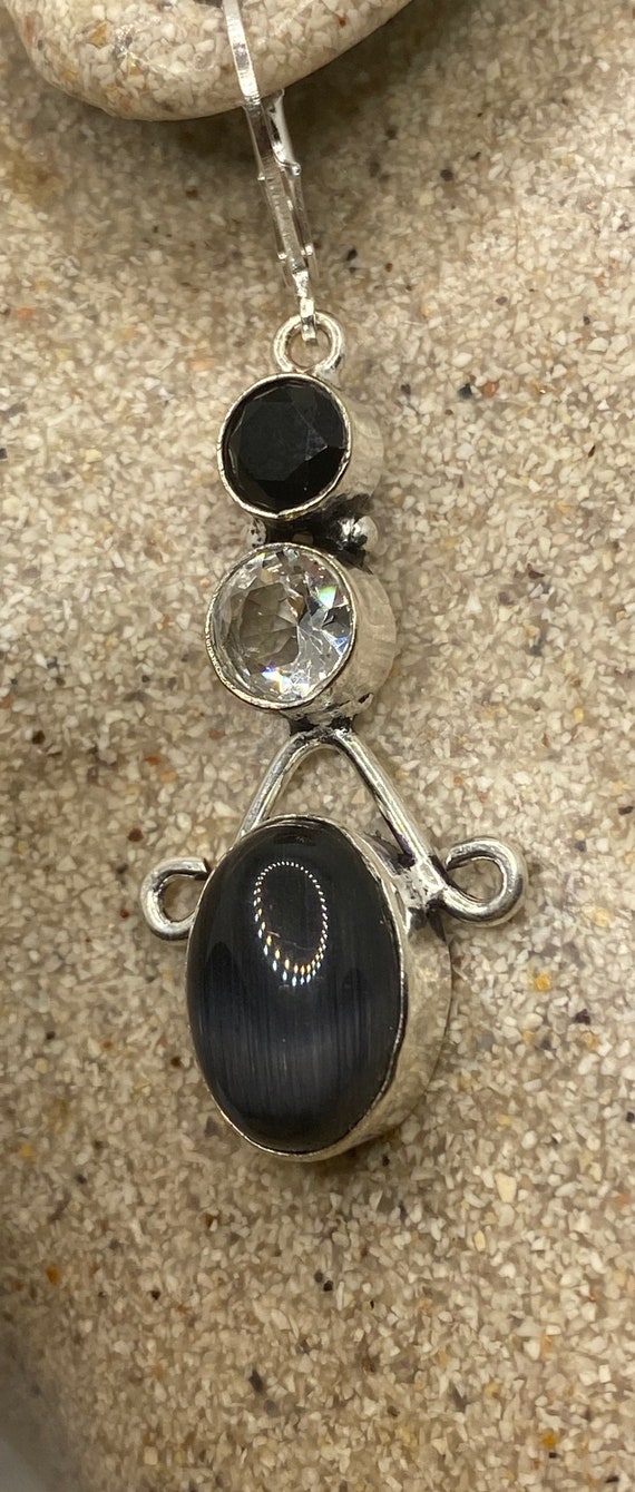 Vintage Lab Black Cats Eye 925 Sterling Silver Dec