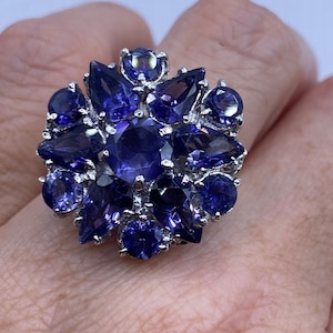 Vintage Handmade Genuine Blue Iolite 925 Sterling Silver Gothic Ring