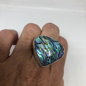 Antique Green Abalone White Bronze Silver Ring