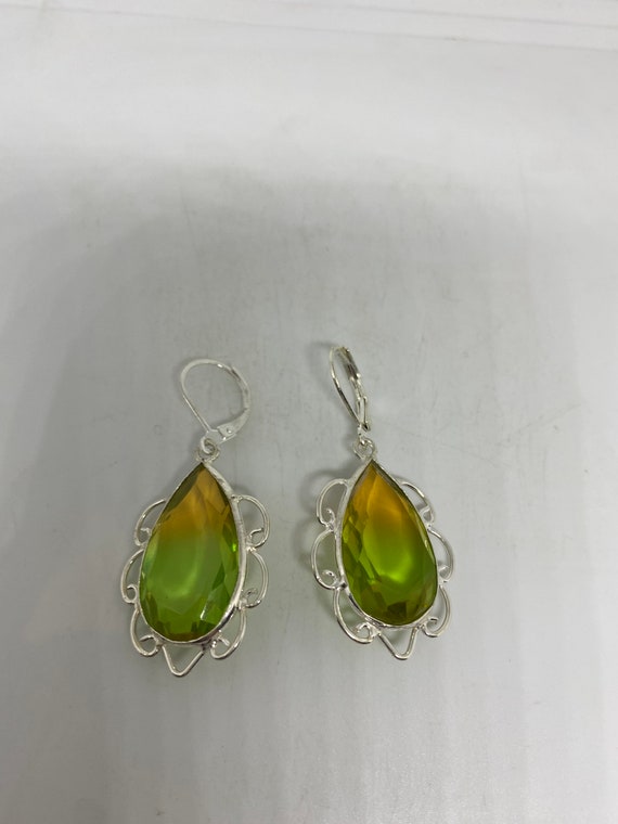 Antique Vintage Green Glass Silver Dangle Earrings - image 5