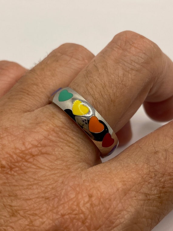 Vintage Heart Rainbow Pride Stainless Steel Band … - image 2