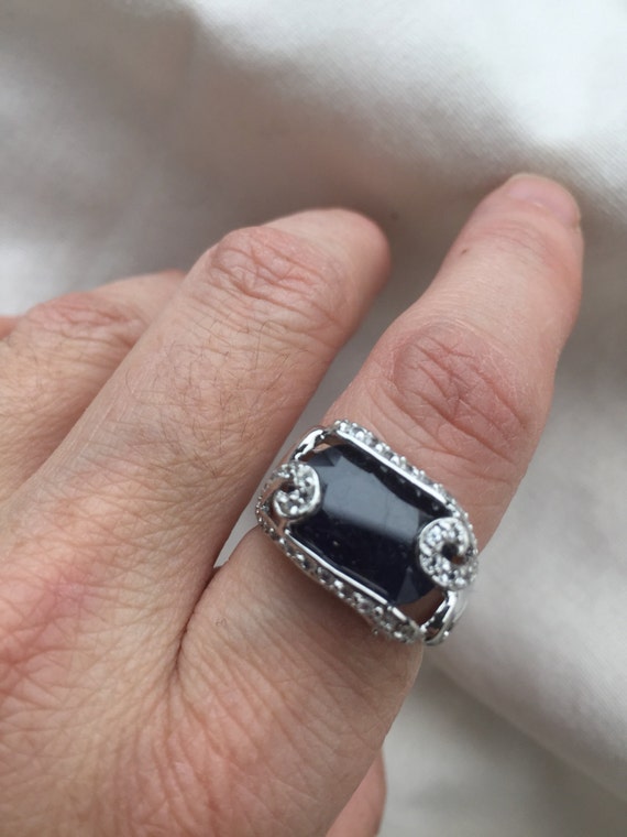 Vintage Handmade Deep Blue Sapphire and White 925… - image 2