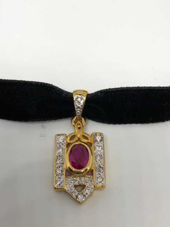 Vintage Handmade 925 Sterling Silver Gold Rhodium Finish Ruby Pendant