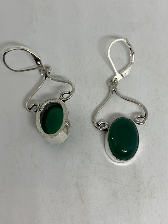 Antique Vintage Green Chrysoprase Silver Dangle E… - image 2