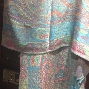 Turquoise Vintage Paisley Brocade Pashmina Scarf Wrap Shawl