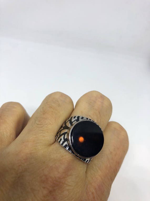 Vintage Onyx Mens Ring 925 Sterling Silver Gothic… - image 1