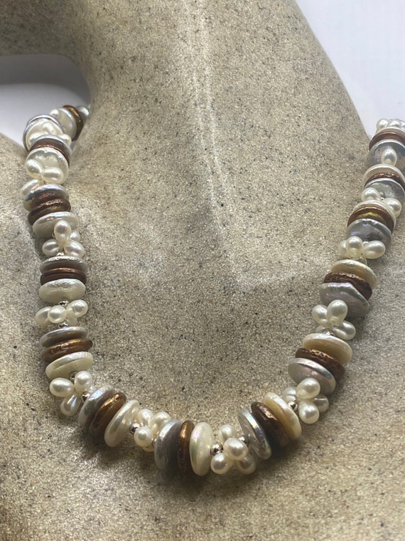 Vintage Cream Brown Pearl 18 in Necklace