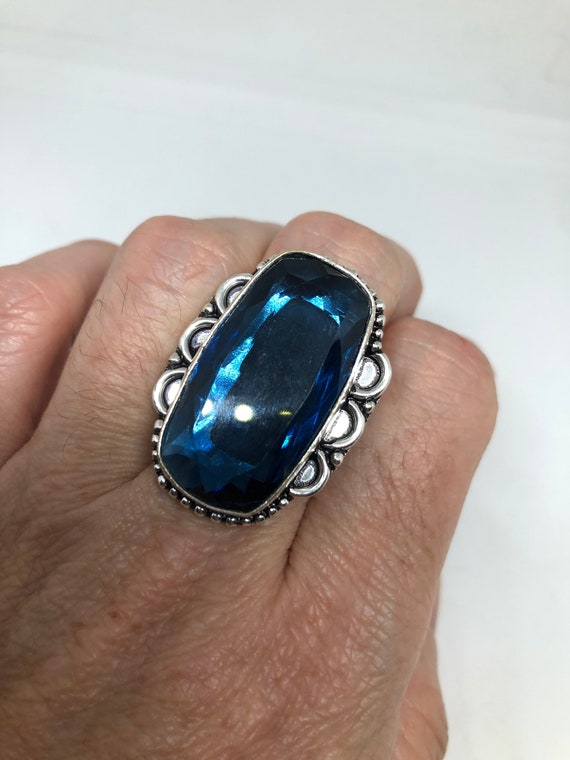 Vintage Cobalt Blue Ring Antique Art Glass  Cockt… - image 7