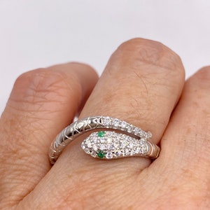 Vintage  Sterling Silver Adjustable Crystal Snake Ring