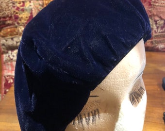 Vintage Blue Velvet 10 Inch Beret Hat