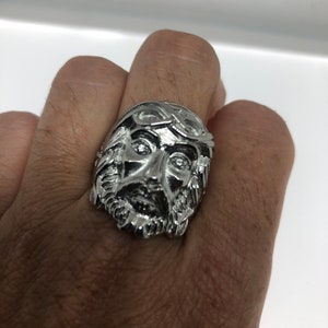 Vintage Mens Silver Jesus Ring