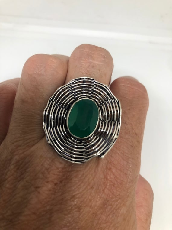 Antique Green Emerald Chrysopraise spider web Ring