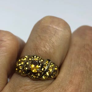Anello vintage in citrino dorato Deco in argento sterling 925