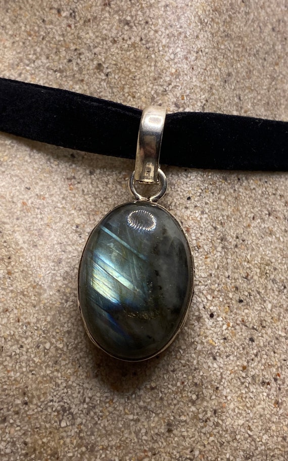 Vintage Rainbow Labradorite Choker Pendant Neckla… - image 5