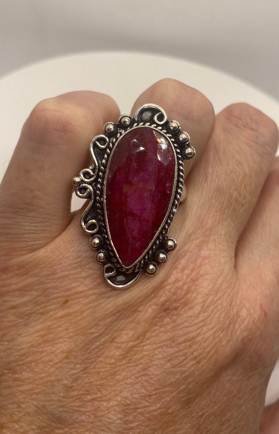 Vintage Handmade Raw Pink Ruby Silver Gothic Ring - image 3