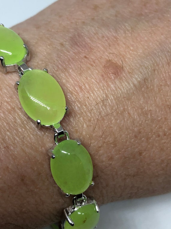 Vintage Green Chalcedony Bracelet Silver Bronze - image 2