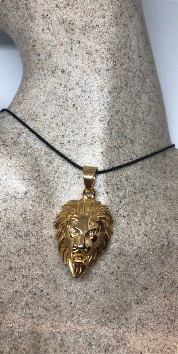 Vintage Golden Stainless Steel Lion Pendant Neckla