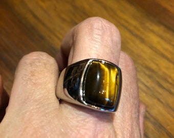 Men's Heavy Stainless Steel Tiger's Eye Ring - Sizes 7-13, Unbranded Gift