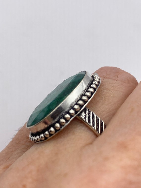 Vintage Green Raw Emerald Silver Bronze Statement… - image 6