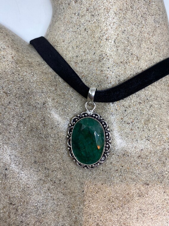 Vintage Green Raw Emerald Crystal Choker Pendant - image 2