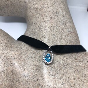 Vintage Genuine Deep Blue Topaz 925 Sterling Silver Necklace Pendant