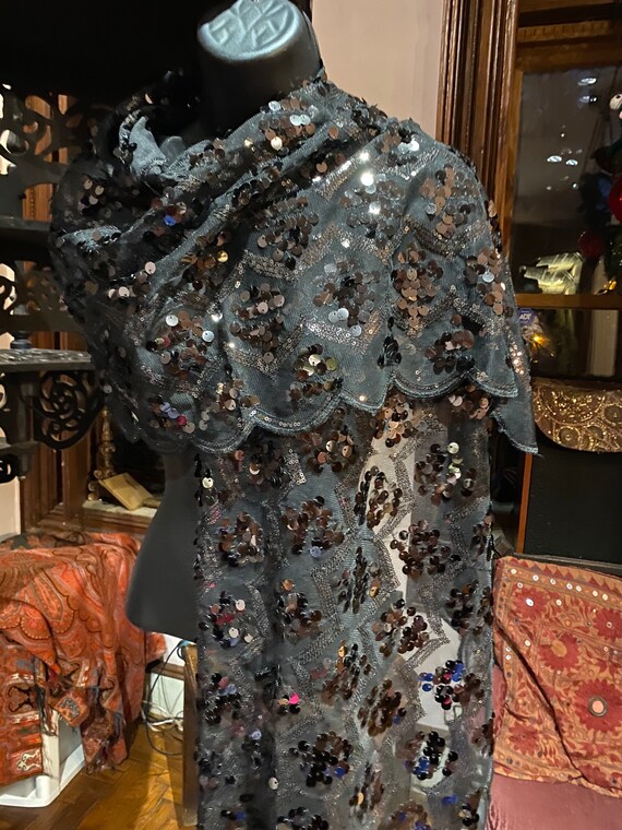 Vintage Sheer black Sequined embroidered wrap Shaw