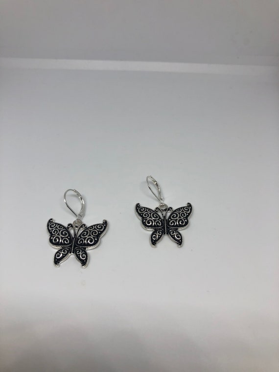 Vintage Handmade Silver Butterfly Earrings - image 5