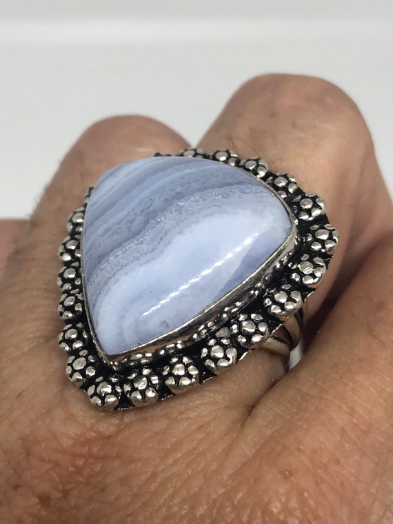 Vintage Genuine Blue Lace agate Silver Ring - image 2