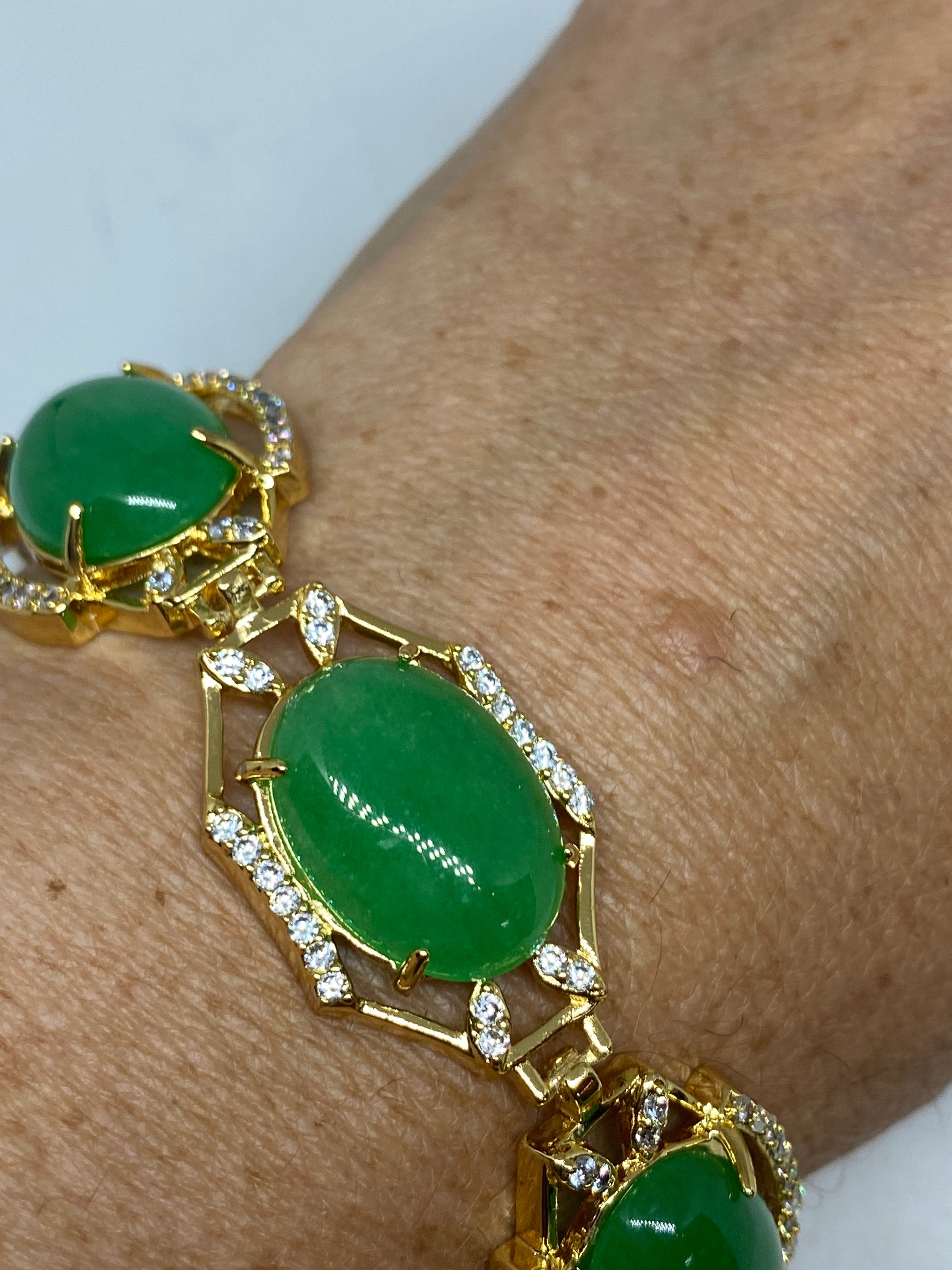 Vintage Green Jade Bracelet Golden white bronze | Etsy