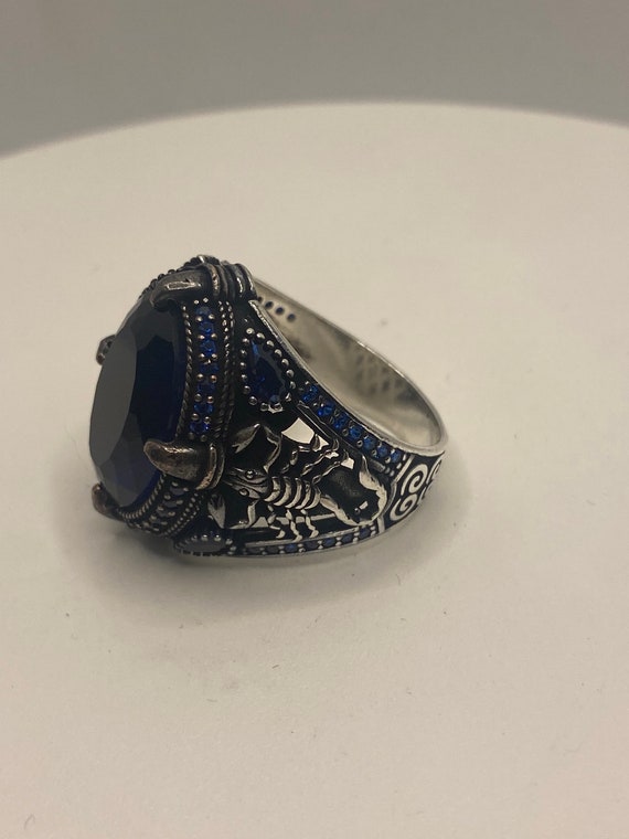 Vintage Cobalt Blue Glass Scorpion Mens Ring in 9… - image 4