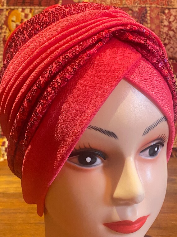 Vintage Wine Red Stretch Velvet Deco Turbin Hat - image 2