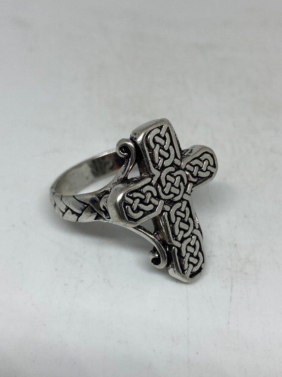 Vintage Celtic Cross Ring - .925 Sterling Silver Filigree Knot Band, Sizes 5-10
