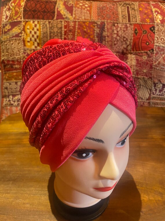 Vintage Wine Red Stretch Velvet Deco Turbin Hat - image 1