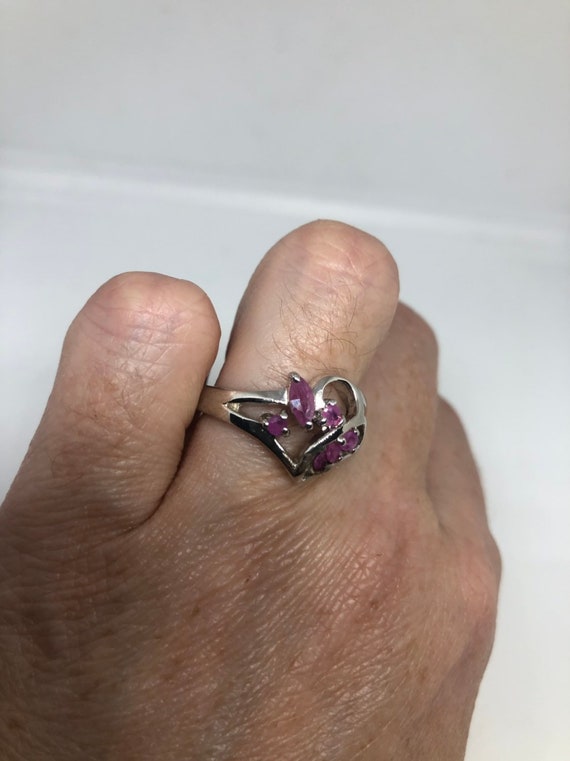 Vintage Genuine Pink Ruby 925 Sterling Silver Ring - image 4