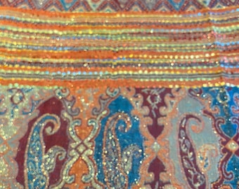 Vintage Red Metallic Golden Paisley Brocade Pashmina Scarf Wrap