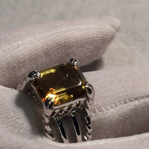 Vintage gotisk gyllene citronkvarts Wiccan måne 925 sterlingsilverring bild 3