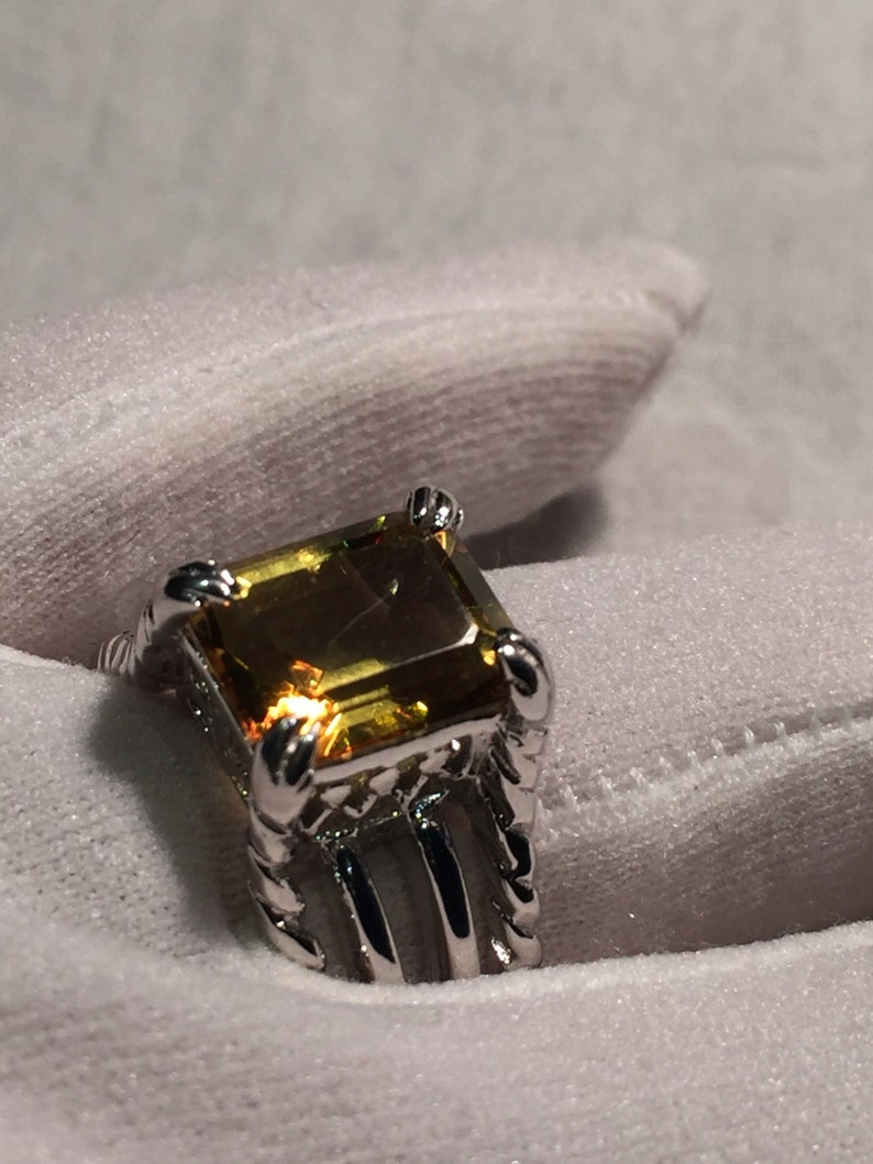 Vintage gotisk gyllene citronkvarts Wiccan måne 925 sterlingsilverring bild 3