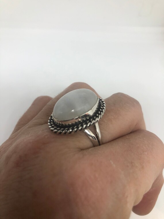 Vintage Genuine Blue White Rainbow Moonstone Ring… - image 2