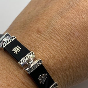Vintage 925 Sterling Silver Black Onyx Cinese Lucky Bracelet