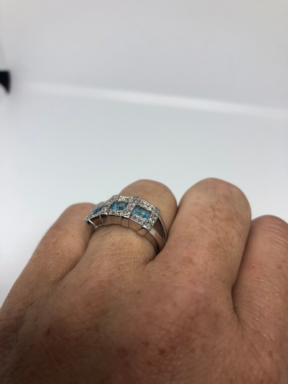 Vintage Genuine Blue Topaz 925 Sterling Silver Rh… - image 3